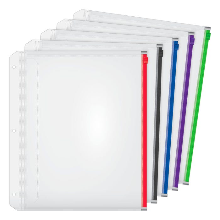 Cardinal Expanding Zipper Binder Pocket, 8-1/2 x 11 Inches, Assorted Colors, Pack of 5