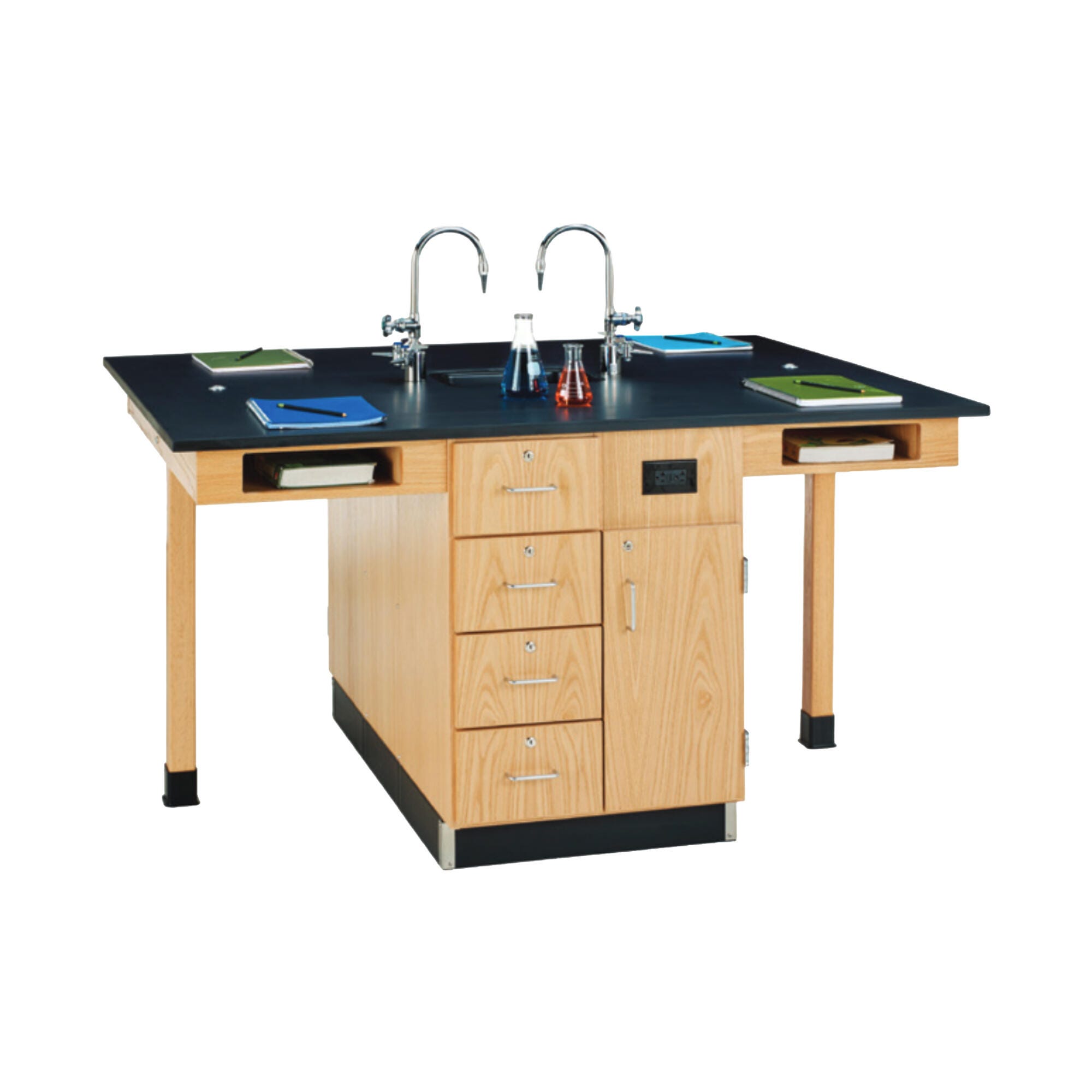 Image for Diversified Spaces Kinetic Four-Student Service Island with Sink, 66 x 48 x 35-3/4 Inches, Oak, Phenolic Resin Top from School Specialty