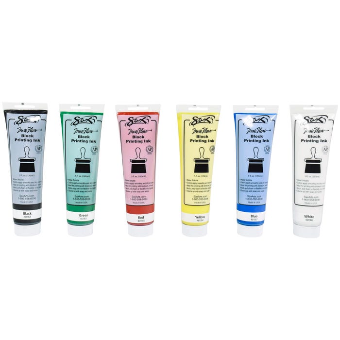 Sax Water Soluble Block Printing Ink, 5 Ounces, Assorted Colors, Set of 6
