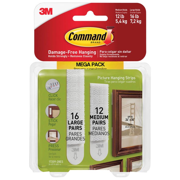 Command Picture Hanging Strip, Assorted Sizes, White, Pack of 28
