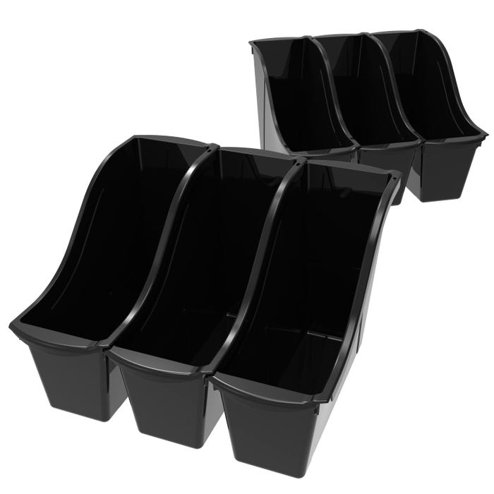 Storex Interlocking Book Bin, 11-3/4 x 4-1/2 x 8-1/2 Inches, Small, Black, Pack of 6