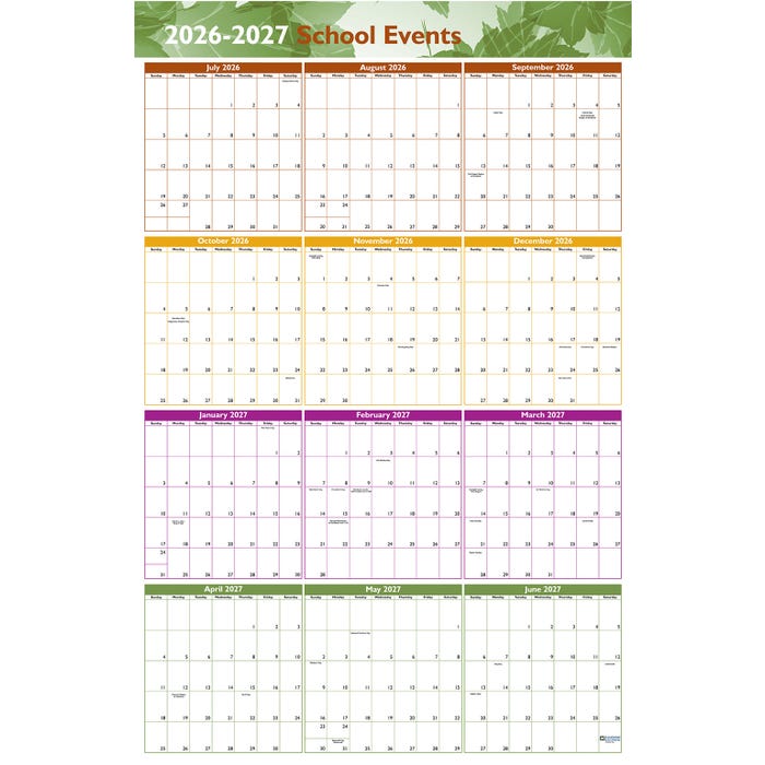 Hammond & Stephens School Events Wall Calendars, July 2026 to June 2027, 24 x 37 Inches, Set of 5