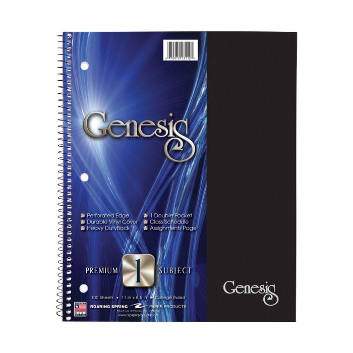 Roaring Spring Genesis 1-Subject Wirebound College Ruled Notebook, 11 x 9 Inches, Assorted Colors, 100 Sheets