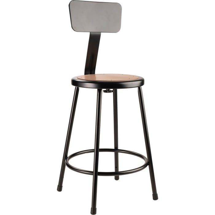National Public Seating Heavy Duty Steel Stool With Backrest, 24 Inch Seat Height, Black