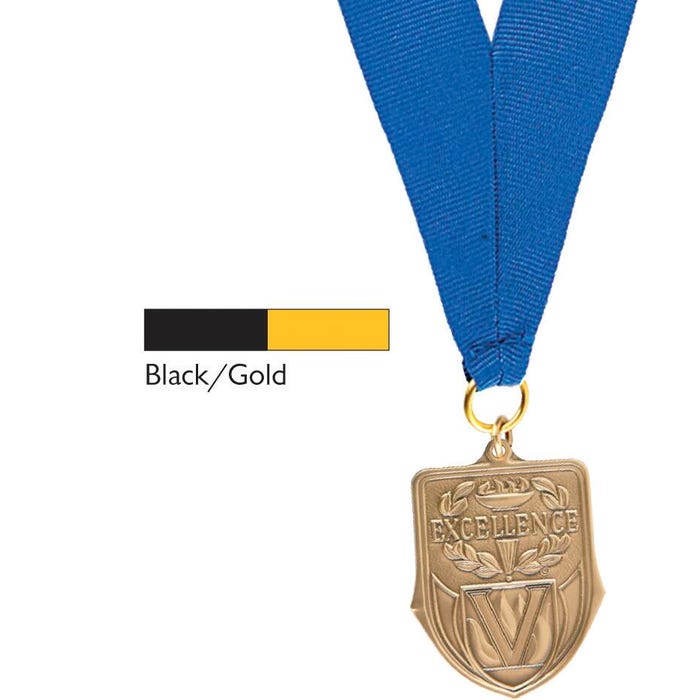 Neck Ribbon, 7/8 x 32 Inches, Black/Gold