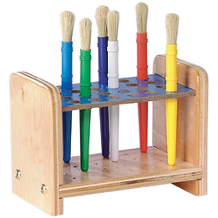 Natural Wood Paint Brush Holder with 24 Chubby Brush, 8 X 6 X 5 Inches