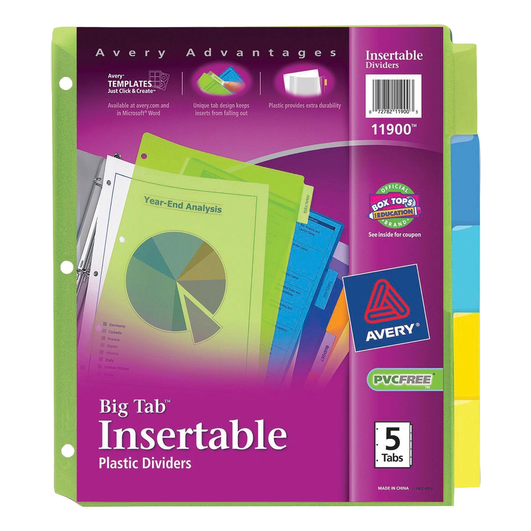 Avery Plastic Insertable Dividers, 5 Tab, Multi-Color, Item Number 1085815