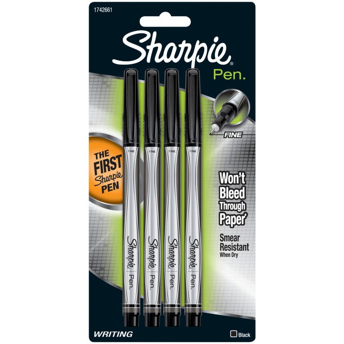 Sharpie Permanent Markers, Fine Tip, Black, Set of 4
