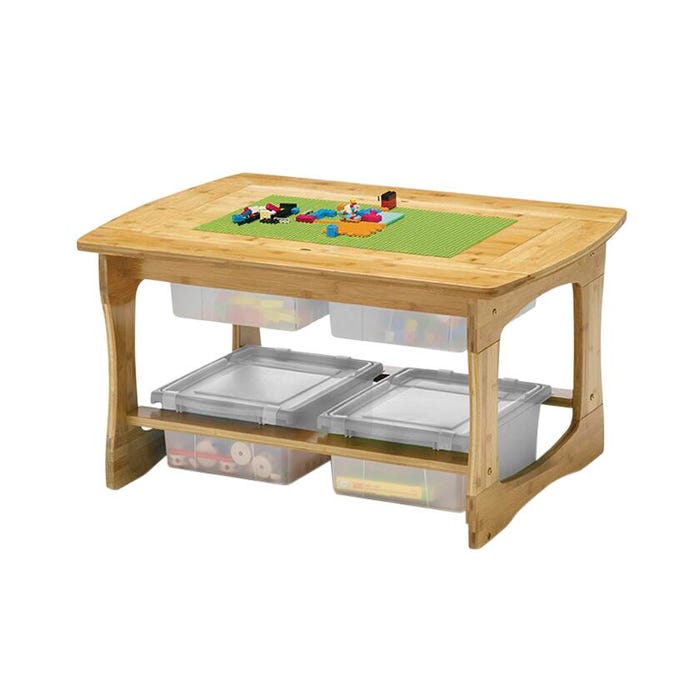 Copernicus Bamboo Construction Bricks Table with Clear Tubs, 35 x 25 x 18-3/4 Inches