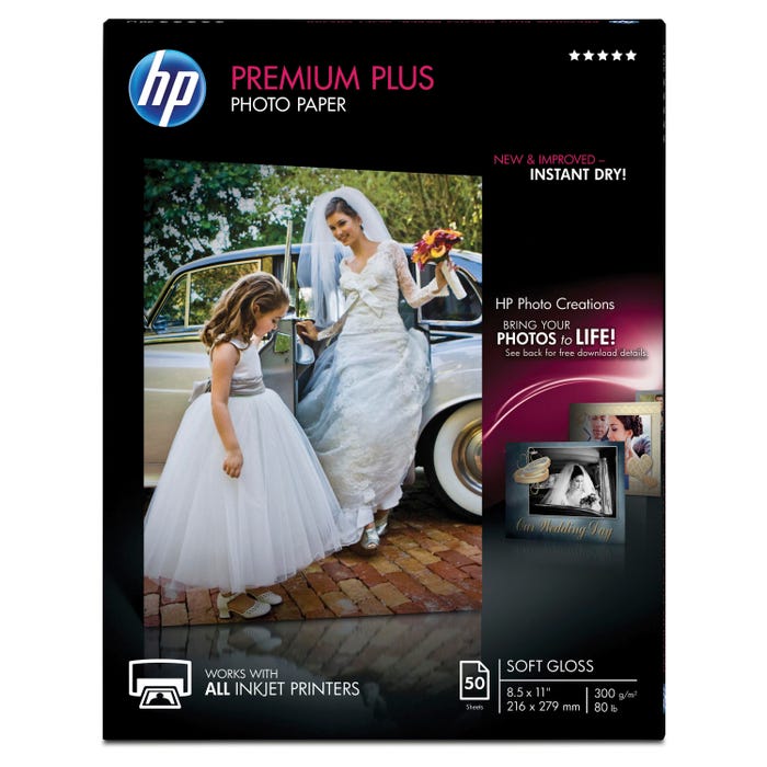 HP Premium Photo Paper, 8-1/2 x 11 Inches, Soft Gloss, 11.5 mil, White, 50 Sheets