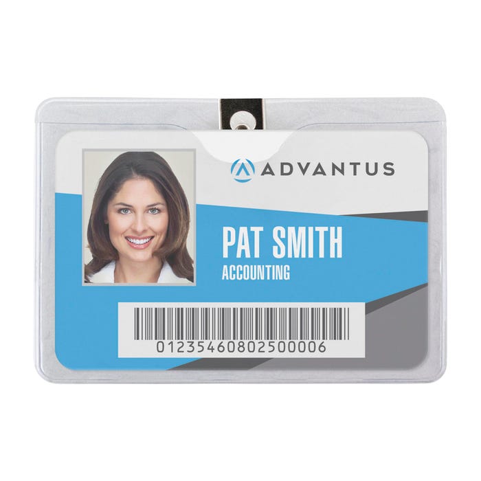 Advantus Horizontal ID Badge Holders, with Clip, Clear, Pack of 50