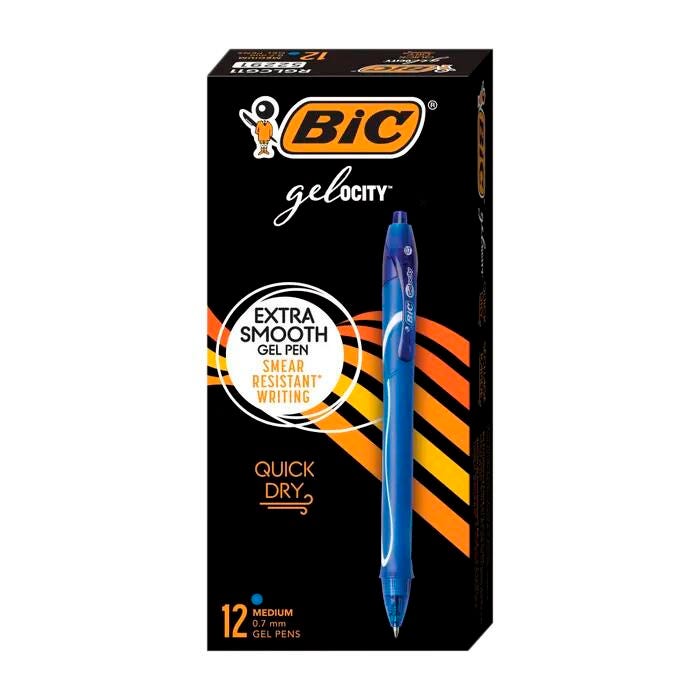 BIC Gel-ocity Retractable Quick Dry Gel Pens, 0.7mm, Medium Point, Blue, Pack of 12 1595236