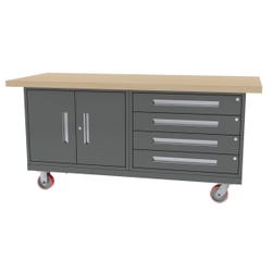 Greene 4 Drawer Double Door Mobile Workbench, 72 x 30 x 34 Inches