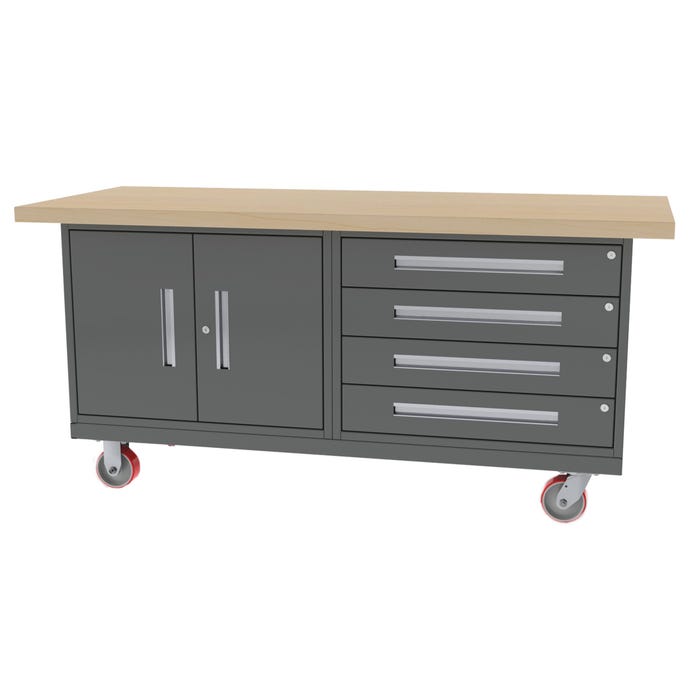 Greene 4 Drawer Double Door Mobile Workbench, 72 x 30 x 34 Inches