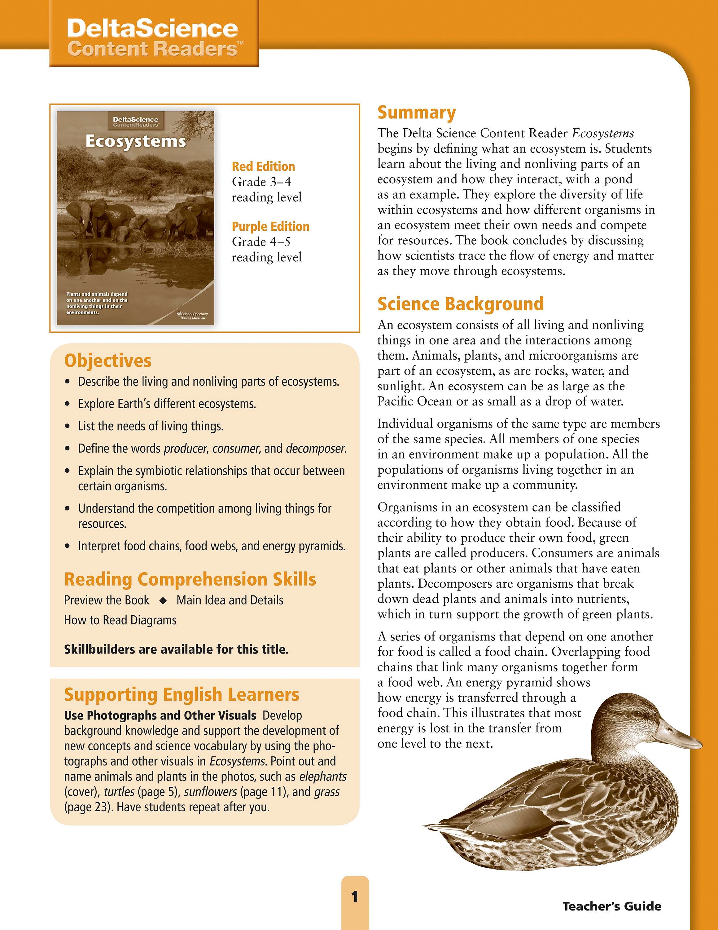 Delta Science Content Readers Ecosystems Red and Purple Teacher's Guide, Item Number 1278150