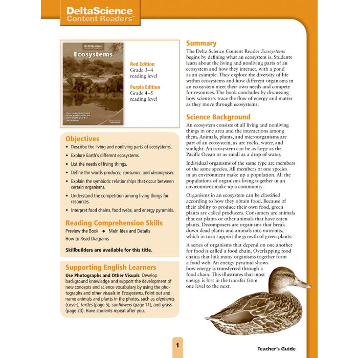 Delta Science Content Readers Ecosystems Red and Purple Teacher's Guide