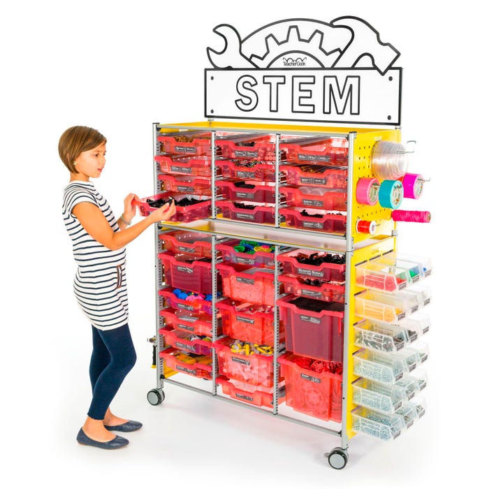 TeacherGeek Ultimate STEAM Maker Activity Cart, Strawberry with STEM Sign