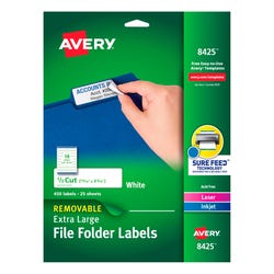 Avery Removable File Folder Labels, 15/16 x 3-7/16 Inches, White, Pack of 450, Item 2021478
