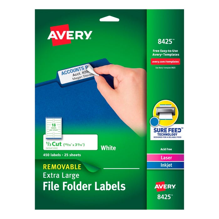 Avery Removable File Folder Labels, 15/16 x 3-7/16 Inches, White, Pack of 450