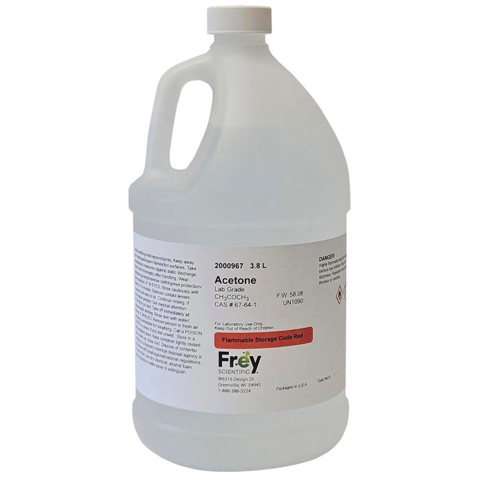 Frey Scientific Acetone, Lab Grade, 3.8 Liter
