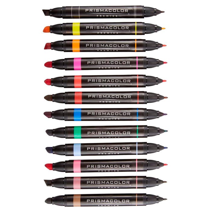 Prismacolor Premier Dual Ended Art Markers, Fine & Chisel Tip, Assorted Colors, Set of 12