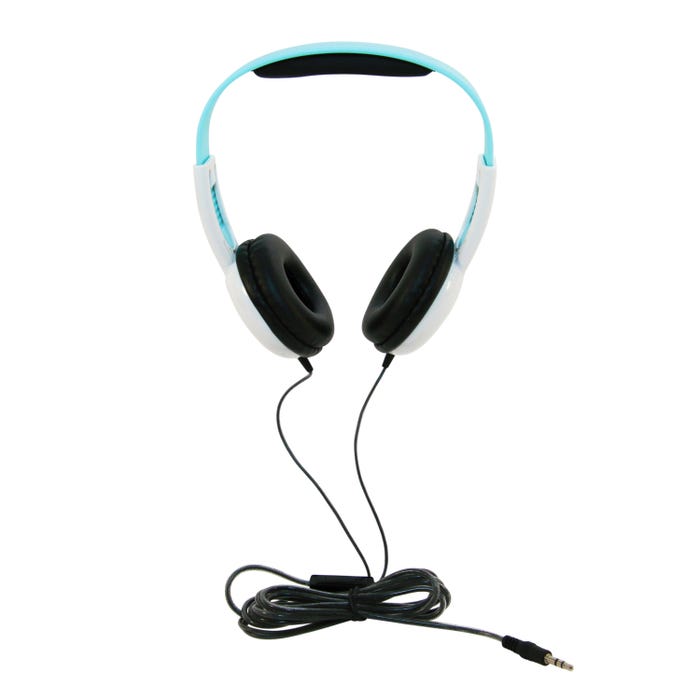 Califone KH-12V WH Pre-K On-Ear Headphones with Inline Volume Control, 3.5mm, Light Blue/White