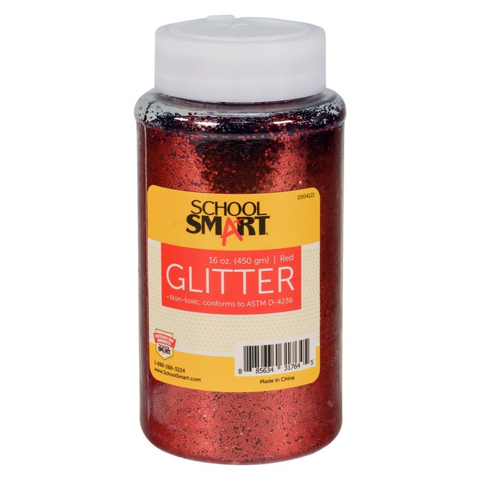 School Smart Craft Glitter, 1 Pound Jar, Red