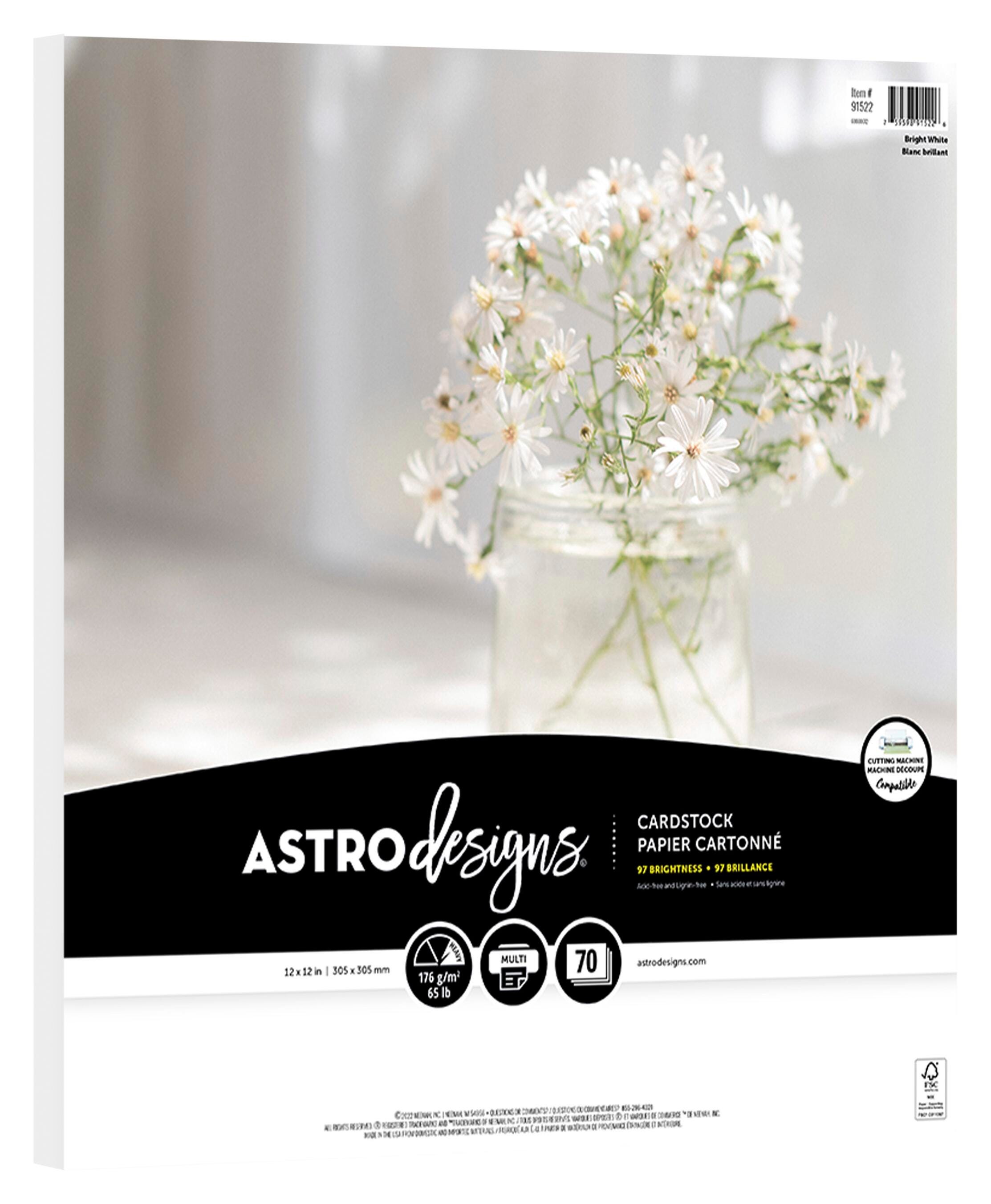 Astrodesigns Crafting Cardstock, 12 x 12 Inches, 65 lb/176 gsm, Bright White, 70 Sheets 2133771