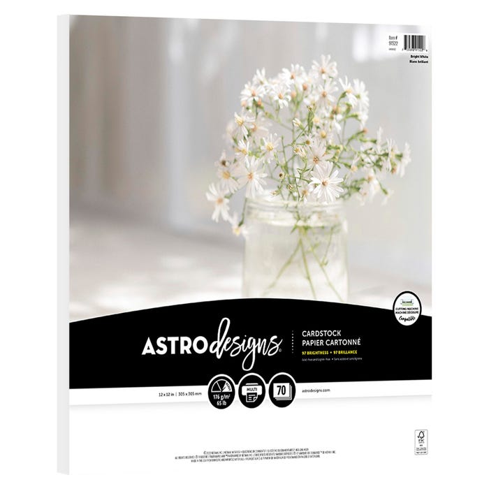 Astrodesigns Crafting Cardstock, 12 x 12 Inches, 65 lb/176 gsm, Bright White, 70 Sheets