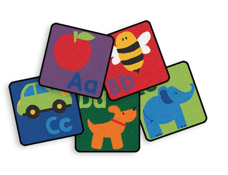 Carpets for Kids KID$Value PLUS Sequential Seating Literacy Carpet Squares, 12 x 12 Inches, Set of 26, Multicolored, Item Number 1544408