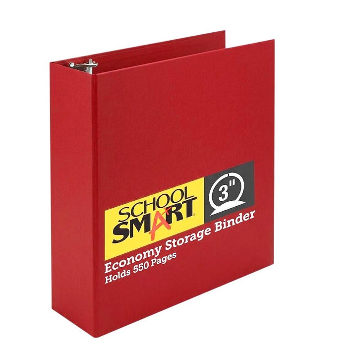 School Smart Round Ring Binder, Polypropylene, 3 Inches, Red