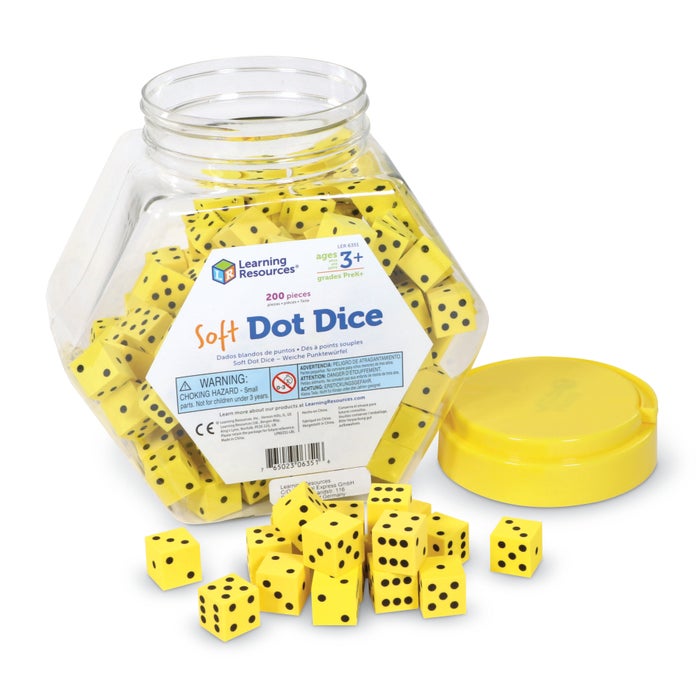 Learning Resources Hands-On Soft Foam Dot Dice, Yellow, Set of 200, PreK to 6
