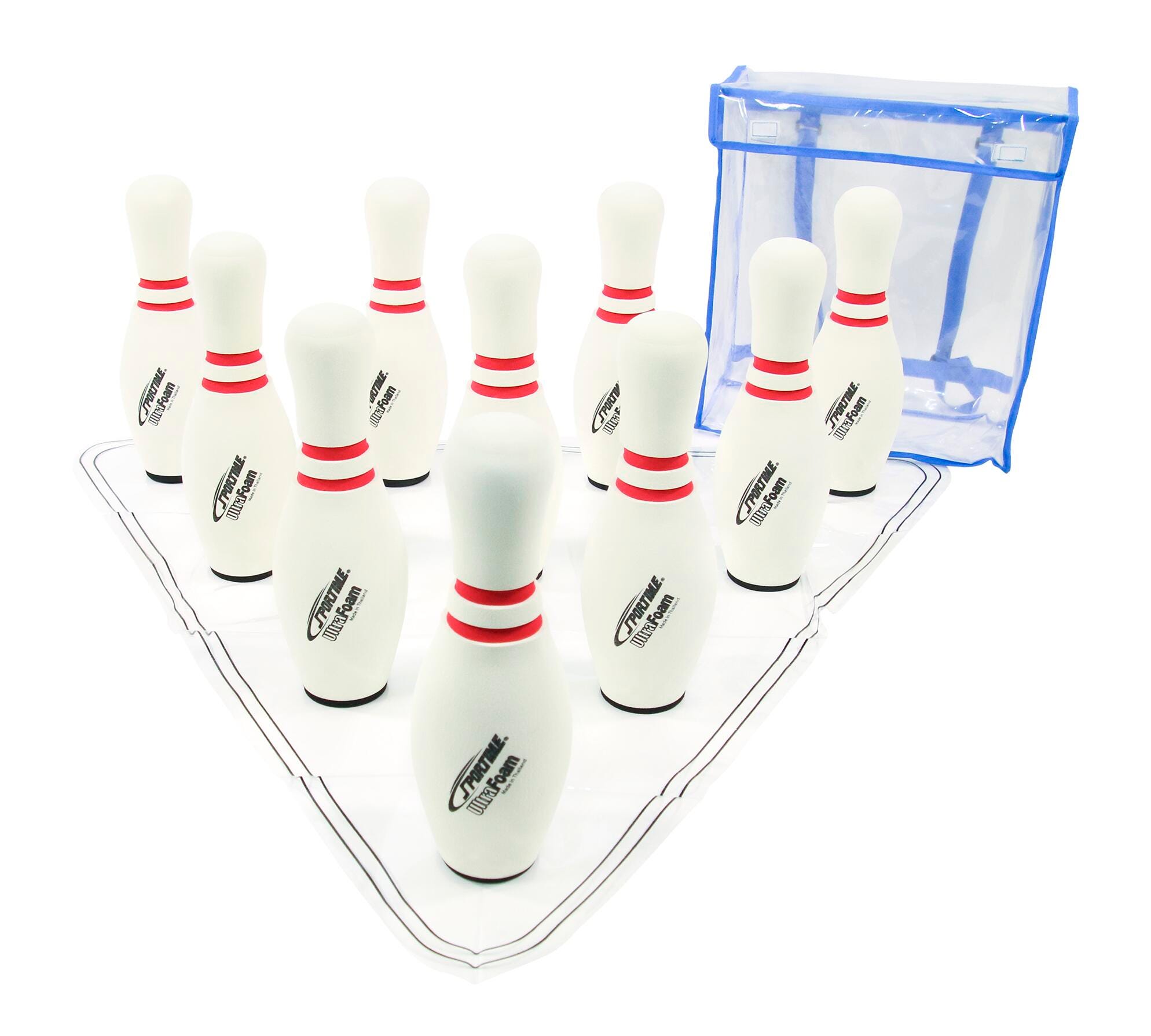 Sportime Standard Bowling Pin Set With Ball, Set of 10 Pins In Bag, White 2095353