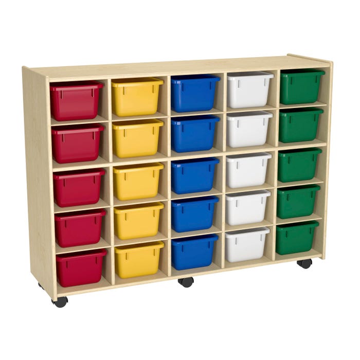 Childcraft Mobile Cubby Storage Unit, 25 Primary Color Bins, 47-3/4 x 14-1/4 x 36 Inches