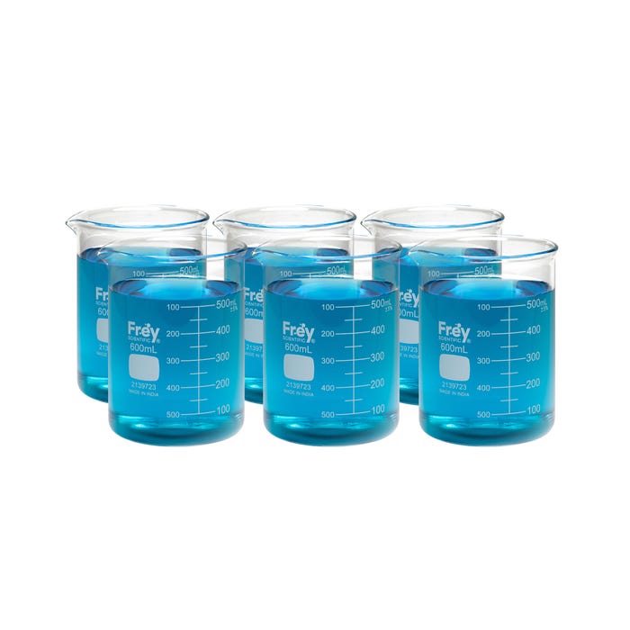 Frey Scientific Borosilicate Glass Beakers, 600 mL, Pack of 6