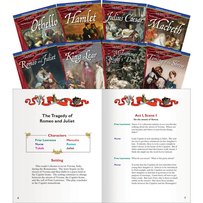 Teacher Created Materials Reader's Theater: William Shakespeare Set, Grades 6 to 8, Set of 8