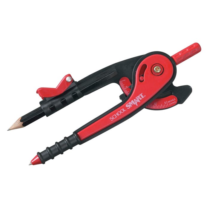 School Smart Plastic Compass with Pencil, Rounded Safety Tip, Black/Red