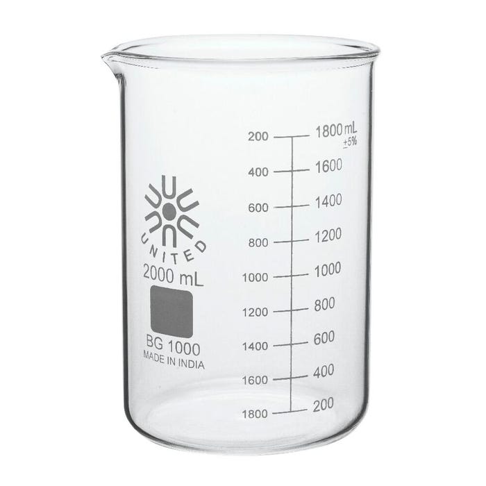 United Scientific Beakers, Low Form, Borosilicate Glass, 2000ml