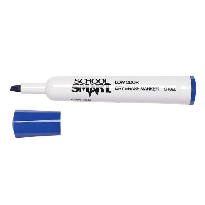 School Smart Dry Erase Markers, Chisel Tip, Low Odor, Blue, Pack of 12