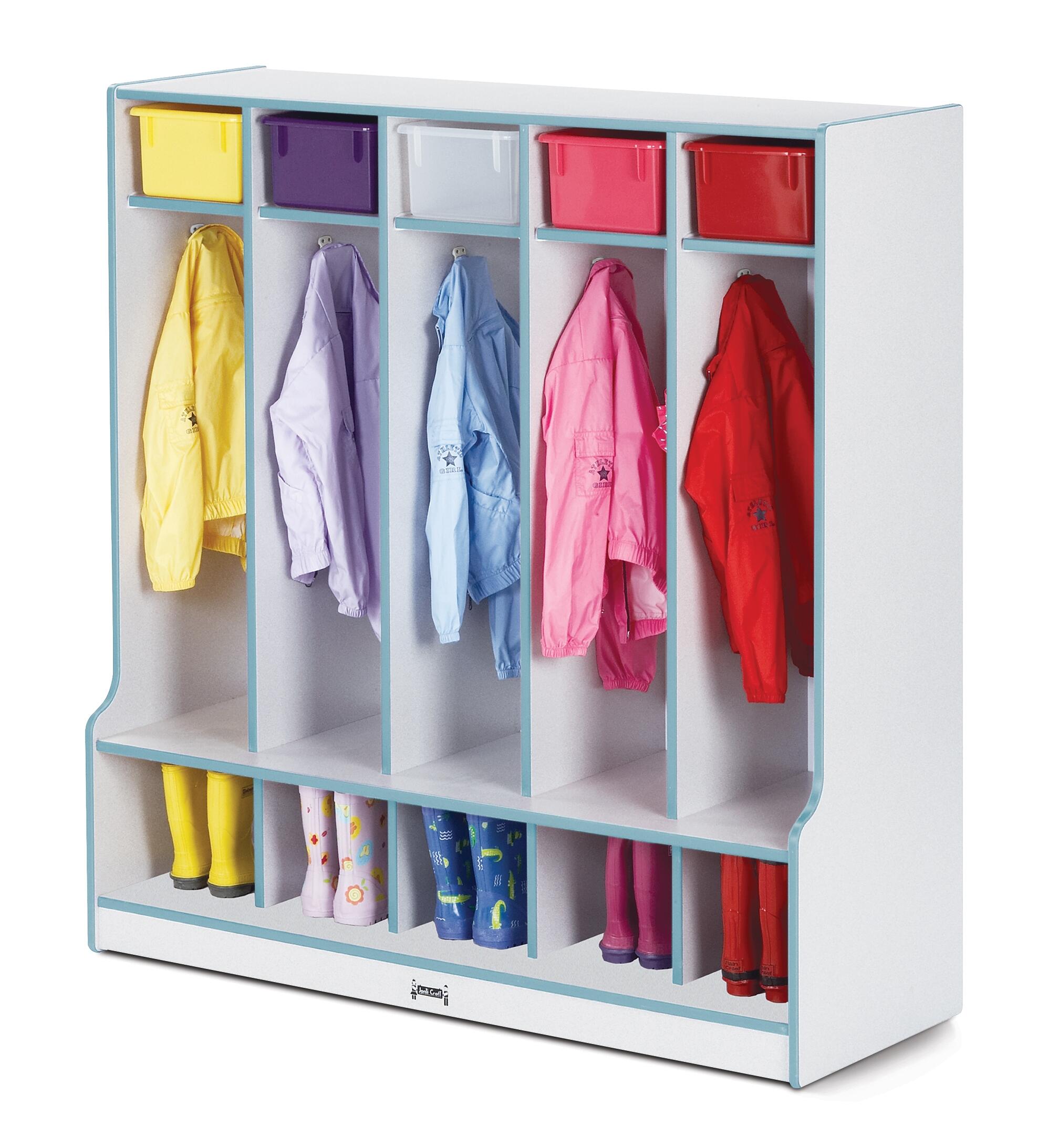 Jonti-Craft Rainbow Accents 5-Section Coat Locker with Step 4000569