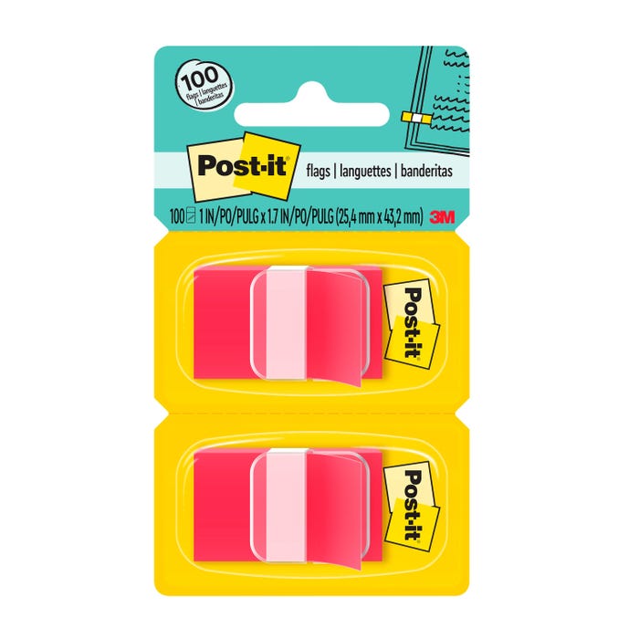 Post-it Flags and Dispensers, 1-3/4 x 1 Inch, Red, Pack of 100
