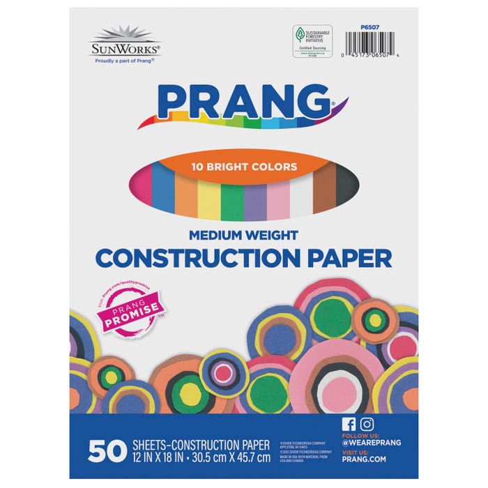 Prang Medium Weight Construction Paper, 12 x 18 Inches, Assorted, Pack of 50