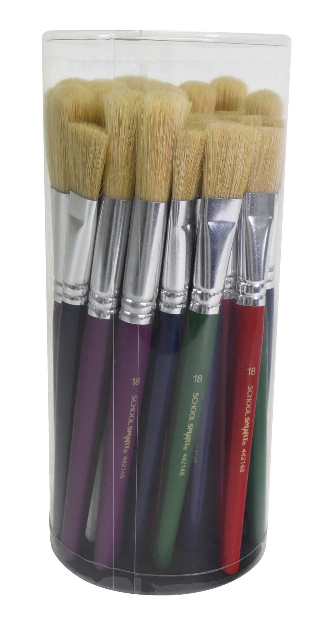 School Smart Stubby Ox Hair Paint Brushes, Assorted Colors and Sizes, Set of 36 442148