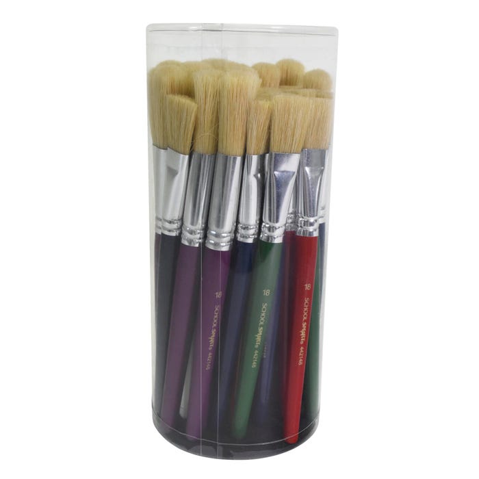 School Smart Stubby Ox Hair Paint Brushes, Assorted Colors and Sizes, Set of 36