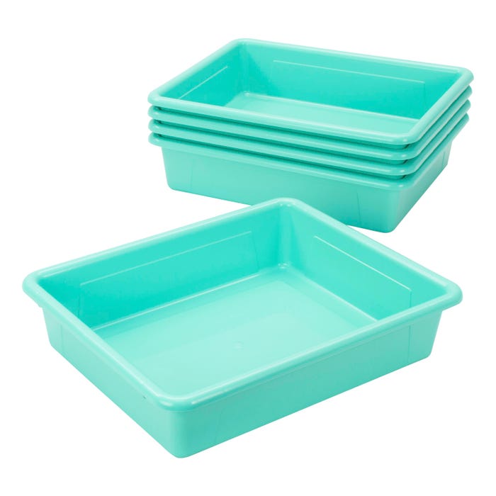 School Smart Storage Tray, Letter Size, 10-3/4 x 13-1/4 x 3 Inches, Teal, Pack of 5