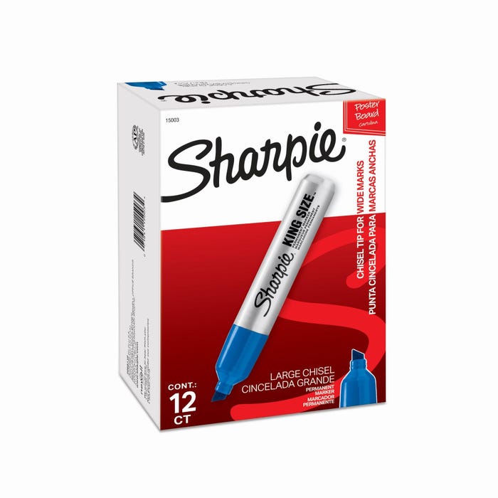 Sharpie King Size Permanent Markers, Chisel Tip, Blue, Pack of 12