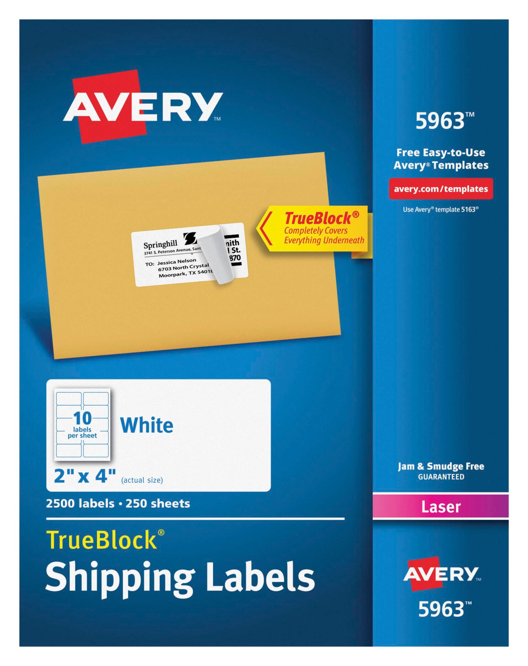 Avery TrueBlock Shipping Labels, Laser, 2 x 4 Inches, White, Pack of 2500 1597357