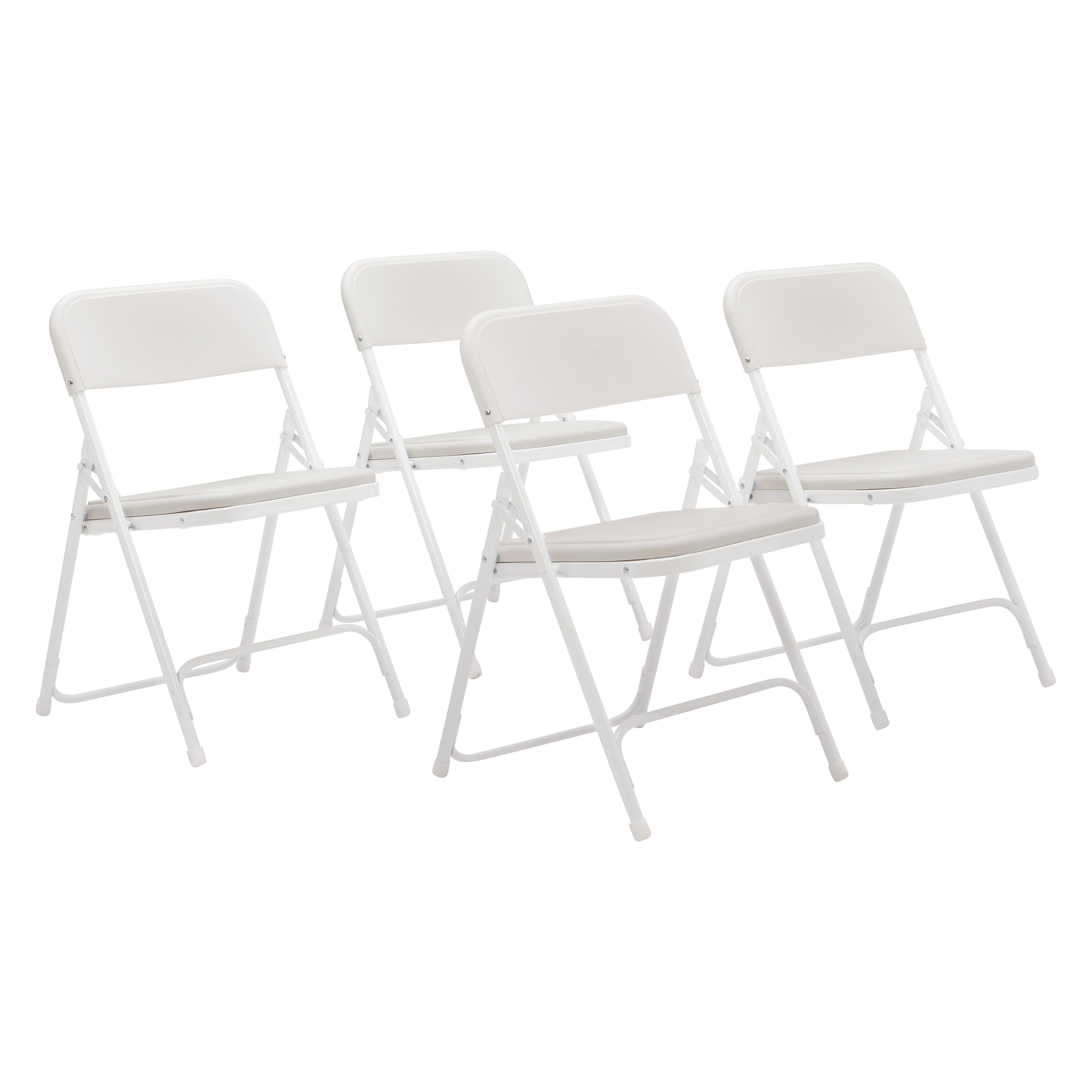 National Public Seating Premium Lightweight Plastic Folding Chair, 800 Series, 18 Inch Seat Height, White Frame, White Seat, Pack of 4 2051305