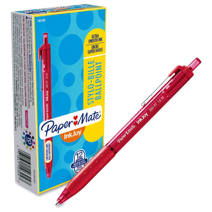 Paper Mate InkJoy 300RT Retractable Ballpoint Pens, Medium Point, 1.0mm, Red, Pack of 12