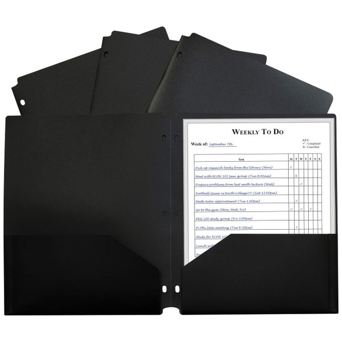 C-Line Heavyweight Two-Pocket Poly Folder, Black, Pack of 25
